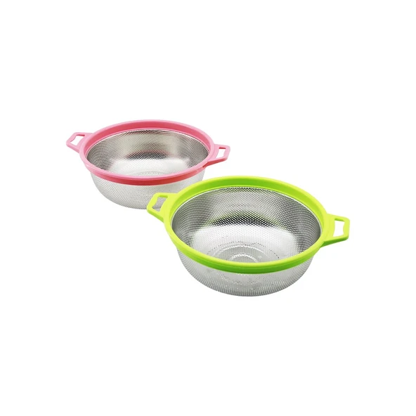 21CM RENKLİ PLASTİK ÇERÇEVE - KULPLU ÇELİK SEPET METAL SÜZGEÇ (5250)