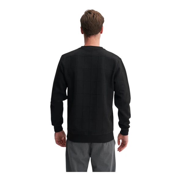 Regular Fit Kareli Kapitone Jakar Viskon Karışımlı Sweatshirt - Resim 5