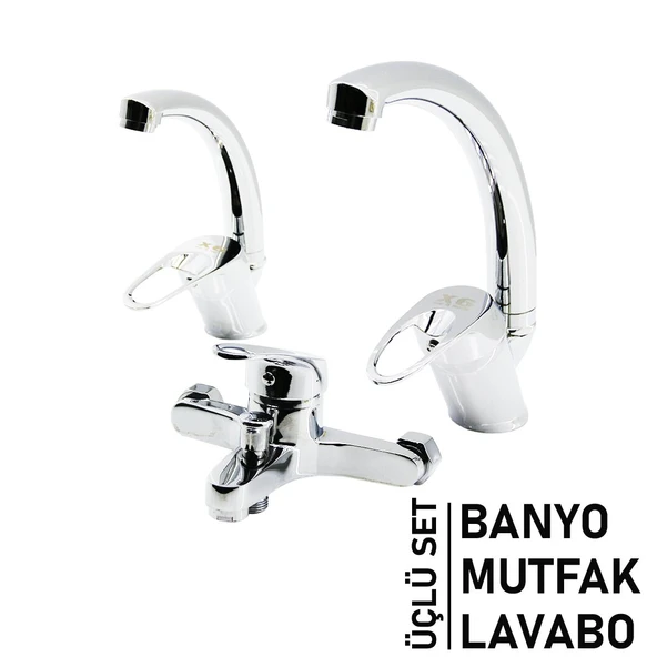 3LÜ SET   BANYO - EVYE MUTFAK - LAVABO   AÇ KAPA  MİX BATARYA MUSLUK (5250)