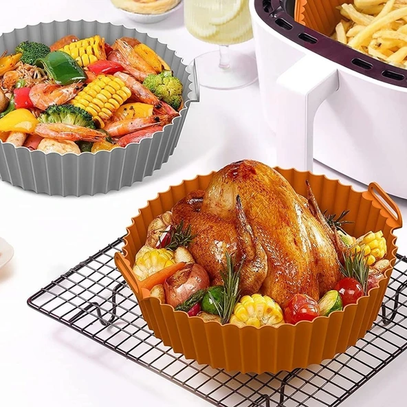 Renkli Isıya Dayanıklı Yıkanılabilir Silikon Fırın Ve Airfryer Yuvarlak Model Pişirme Matı 20 Cm (5250) - 5