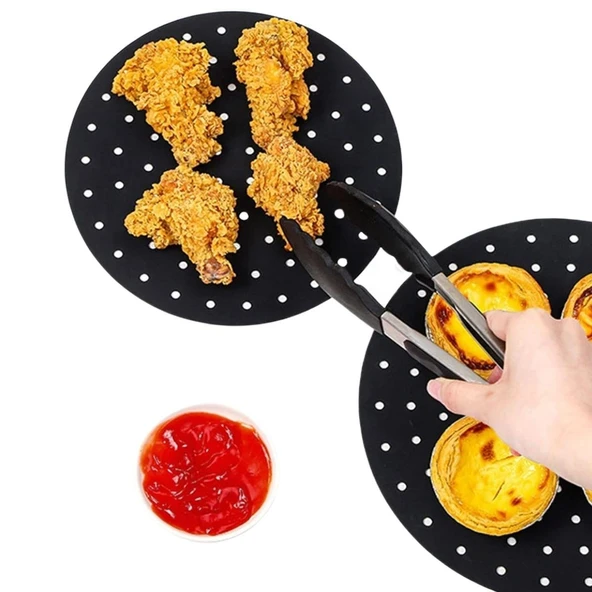Siyah Isıya Dayanıklı Yıkanılabilir Silikon Fırın Ve Airfryer Yuvarlak Model Pişirme Matı 20 Cm (5250) - 2