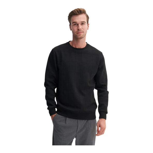 Regular Fit Kareli Kapitone Jakar Viskon Karışımlı Sweatshirt ürün görseli 1