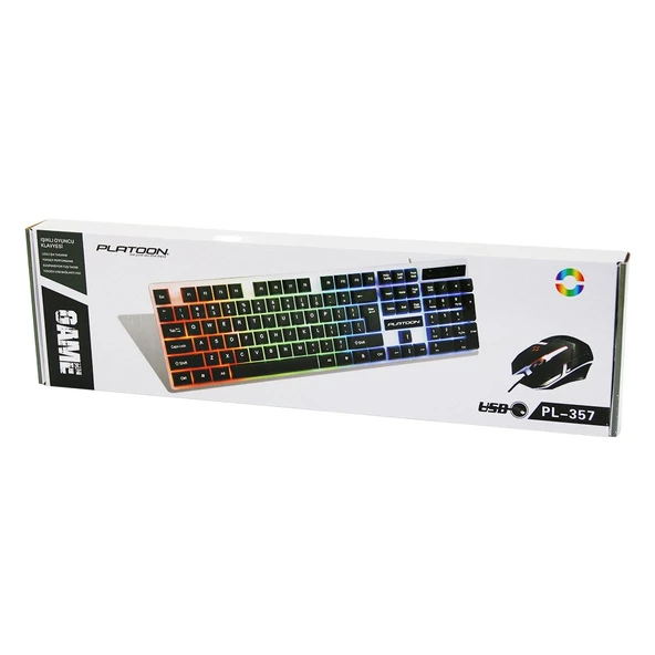 IŞIKLI   USB KABLOLU  OYUNCU KLAVYE - MOUSE  SET PL-357 (5250)