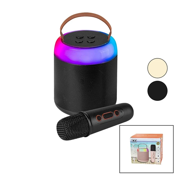 YUVARLAK KARAOKE MİKROFONLUBLUETOOTH WİRELESS HOPARLÖR - SPEAKER USB ŞARJLI - IŞIKLI (5250)