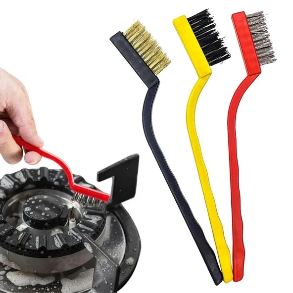 3 lü Detaylı Temizlik Bakır,Demir ve Sert Plastik Tel Fırça (5250)