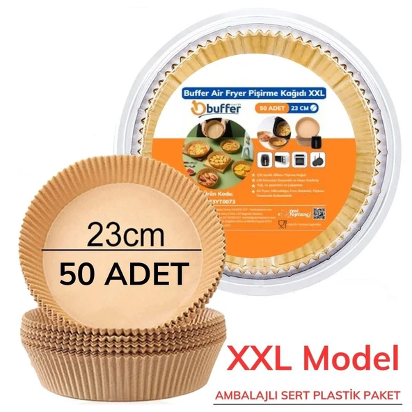 50 Adet Air Fryer Pişirme Kağıdı Tek Kullanımlık  23 Cm Yuvarlak Pişirme Kağıdı XXL PVC li (5250)