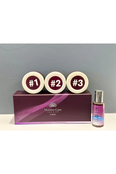 Moreno Care 4 aşamalı göz altı morluk protokolü uygulaması krem serum vitamin tam profesyonel ithal ürün görseli
