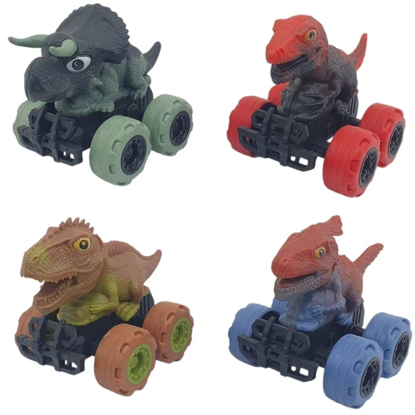 Sürtmeli Dinazor Arabalar 4'lü - 12 cm - Triceratops & Stegosaurus & Triceratops & Parasaurolophus