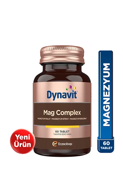 Dynavit Mag Complex 200mg Magnezyum Kompleks 3lü Form (Malat-Sitrat-Bisglisinat) 60 Tab - Magnesium Complex ürün görseli