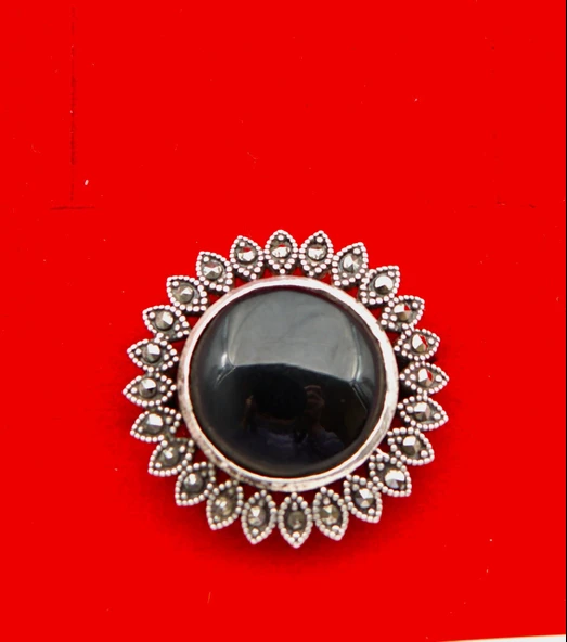 925 Ayar Kadın Gümüş Oltu Taşı Yüzük sy00047 - Resim 3