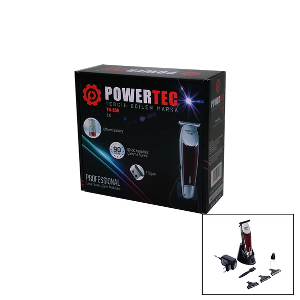 POWERTEC TR-658 SAÇ SAKAL ENSE ÇİZİM TRAŞ MAKİNESİ T BIÇAK (5250)