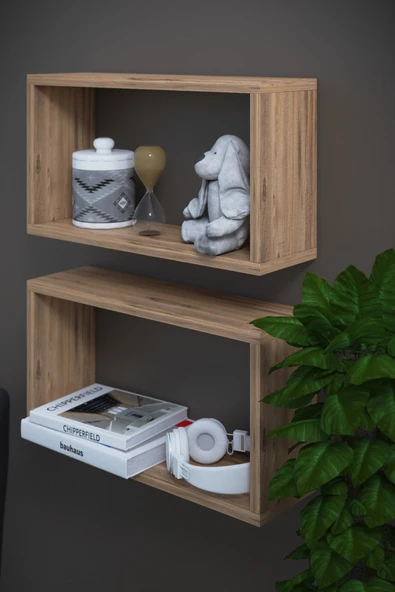 DF05103AC İkili Dekoratif Raf Kitaplık Duvar Rafı 60x28x15 - 2