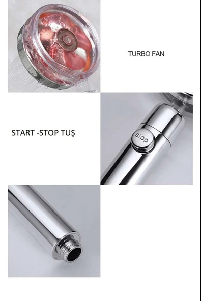 Turbo Duş Başlığı Su Tasarruflu 360 Hareketli Pervaneli Tazyikli Tuşlu Duş Başlığı (5250) - 10