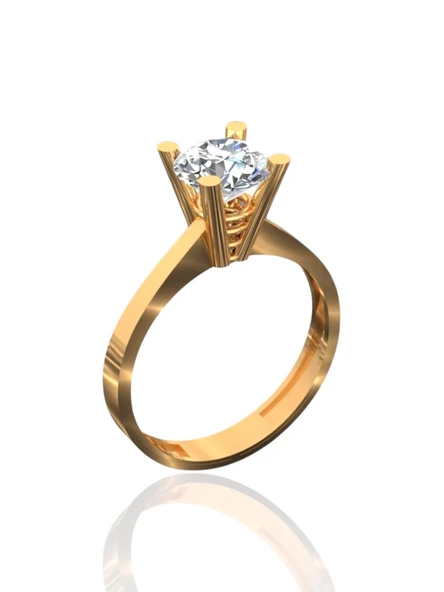 Tek Taş Yüksek Montür Şık 14 Ayar Altın Yüzük ürün görseli