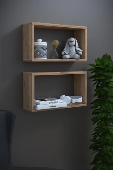 DF05103AC İkili Dekoratif Raf Kitaplık Duvar Rafı 60x28x15 - 1