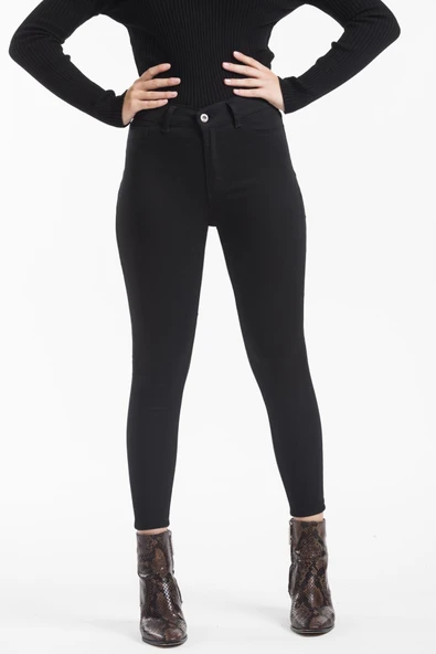 Tref Jns Siyah Yüksek Bel Skinny Jeans Toparlayıcı Büyük Beden Pantolon - 1