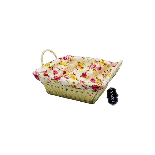 KARE RENKLİ BEZLİ HASIR EKMEK SEPETİ (5250)