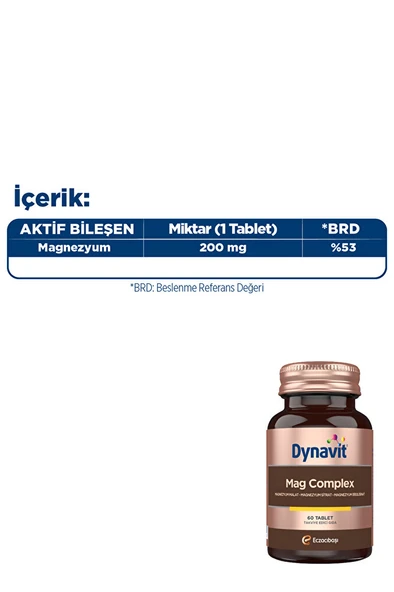Dynavit Mag Complex 200mg Magnezyum Kompleks 3lü Form (Malat-Sitrat-Bisglisinat) 60 Tab - Magnesium Complex - Resim 3