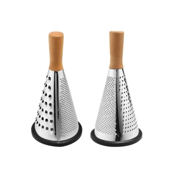 Ahşap Tutuculu 3 Taraflı Paslanmaz Çelik Lüks Şef Rendesi