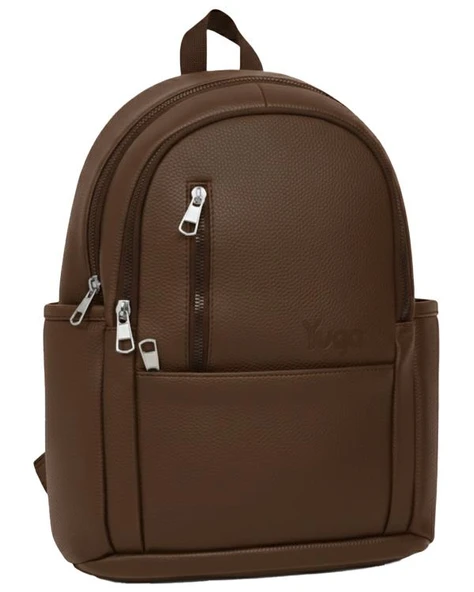 Yuga Suni Deri Dört Gözlü Sırt Çantası Kahverengi ürün görseli