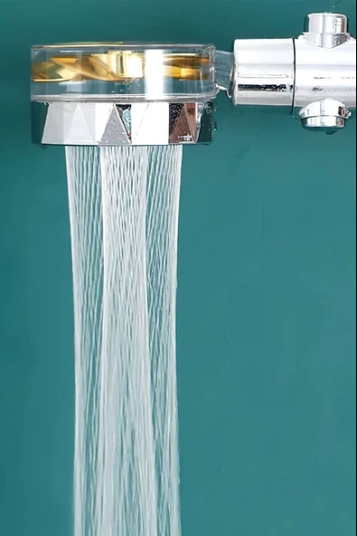 Turbo Duş Başlığı Su Tasarruflu 360 Hareketli Pervaneli Tazyikli Tuşlu Duş Başlığı (5250) - 6