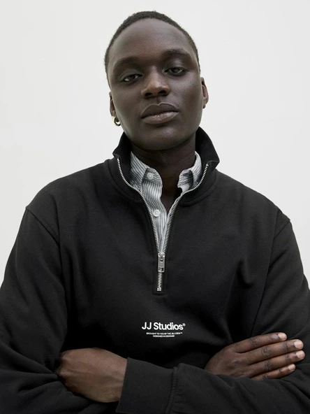 Jack Jones Soho Relax Fit Yaka Fermuarlı Erkek Sweat 12278793 - Resim 6