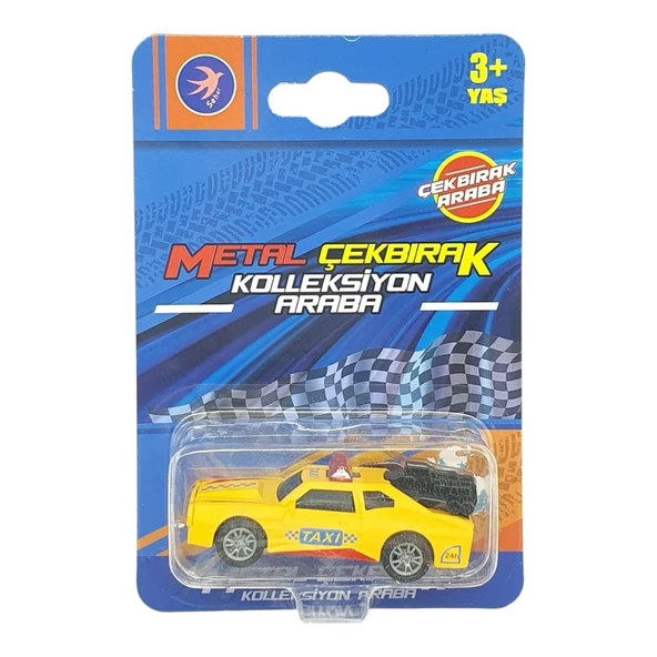 Çek Bırak Metal Küçük Arabalar 8 cm - SH40031 - Sarı Taxi - Resim 5