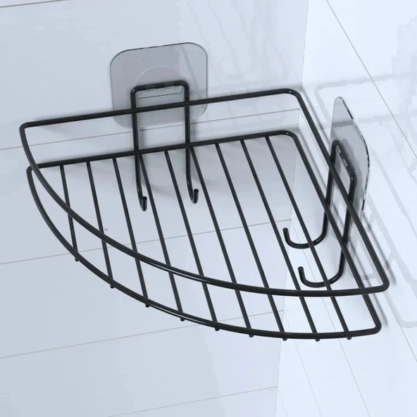 Yapışkanlı Banyo Köşeliği Kancalı Köşe Rafı Duş Şampuanlık Duvar Düzenleyici Organizer Raf (5250) - 3