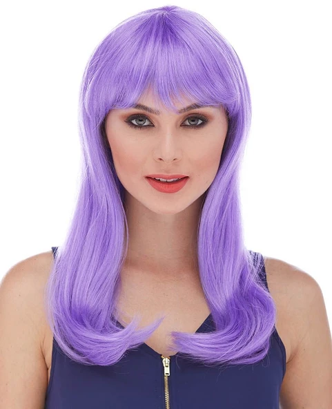Mor Renk Uzun Düz Parti Peruğu (5250)