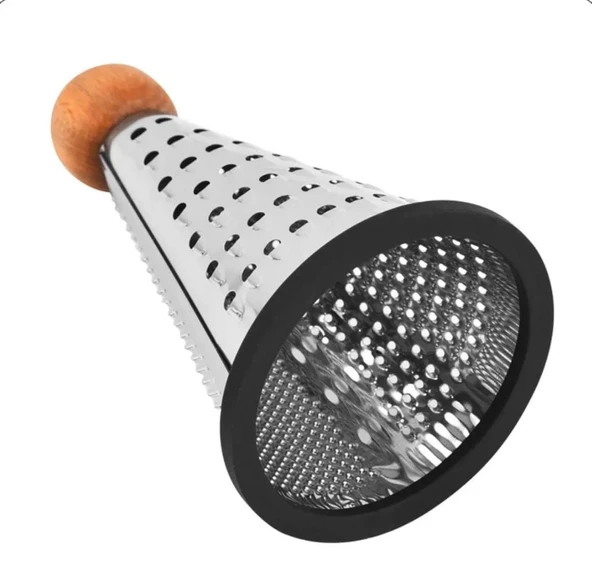 Ahşap Saplı Paslanmaz Çelik Çok Fonksiyonlu Silikon Tabanlı Konik Rende - 20 CM - 2