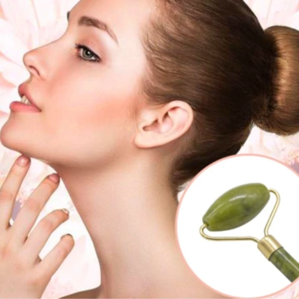 Özel Süngerli Kutusunda Kırılmaz Çift Taraflı 2li Cilt Yüz Masaj Aleti Jade Roller Yeşim Taşı (5250) - 5