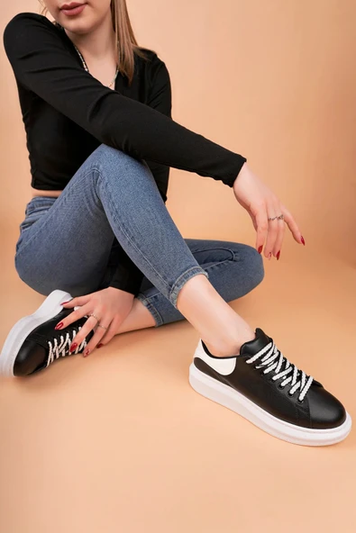 Arda AyakkabıLuis a Costa LC107 Siyah Arka Beyaz BT Bağcıklı Kadın Ayakkabı - Resim 2