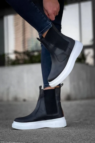 aradimtaradim KB-0992 Kuback Siyah Cilt Yüksek Taban Lastikli Erkek Bot - Resim 4