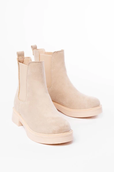 İnfon Ayakkabı Marketi 02-2137 Bej Süet Lastikli Günlük Kadın Bot - Resim 3