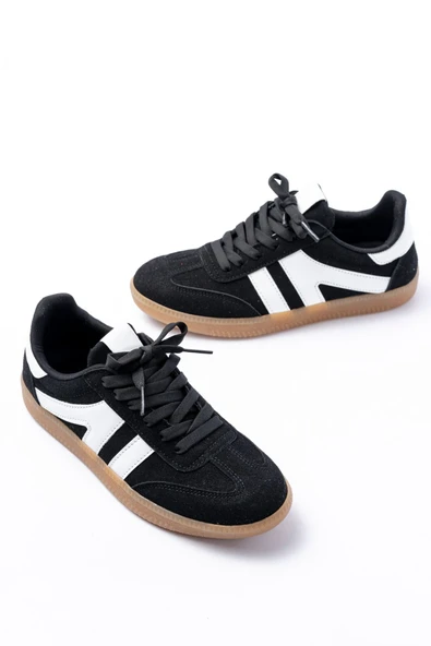 İnfon Ayakkabı Marketi Spor Ayakkabı M-1004 Siyah Süet Bağcıklı Termo Taban Günlük Kadın Spor - Resim 3