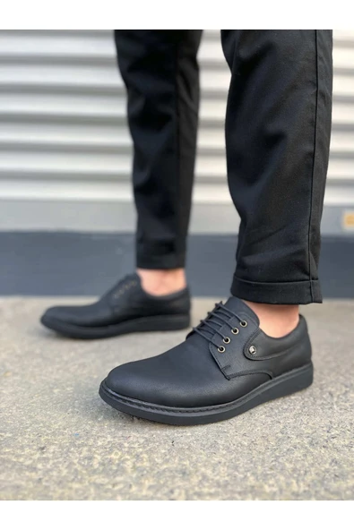 Joy Ayakkabı JY0610 Clasico Bağcıklı Cilt Erkek Günlük Klasik Ayakkabı CST - Mat Siyah - Resim 2