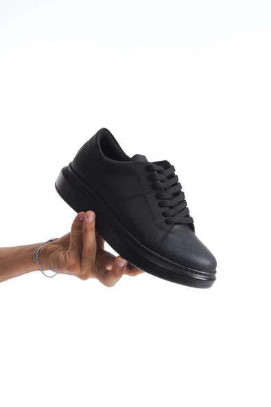 SMK Shop Skl151 Boost Bağcıklı Cilt Erkek Günlük Sneaker Ayakkabı St Siyah - Resim 4