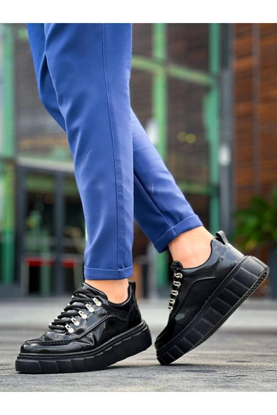 Arda Erkek AyakkabıKB-X10 Kuback Siyah Rugan Siyah Yüksek Taban Günlük Spor Ayakkabı - Resim 3