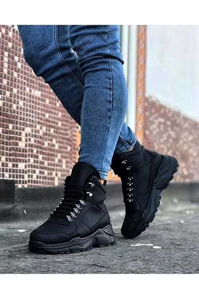 Moda Leyla Wagoon WG07 Kömür Renk Uzun Bağcıklı Bot - Resim 5