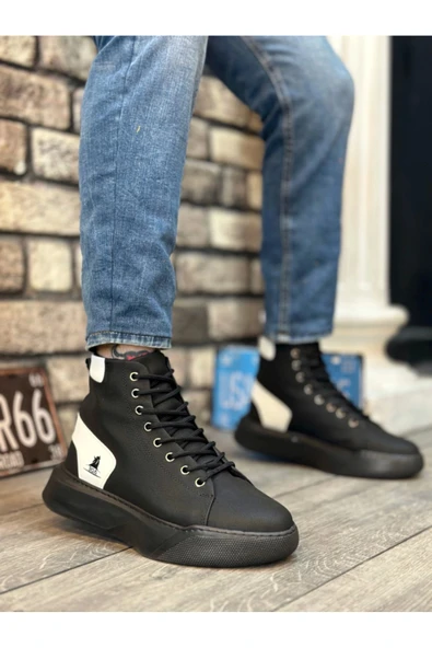 aradimtaradim BA0155 Bağcıklı Erkek Yüksek Taban Siyah Beyaz Spor Bot ürün görseli