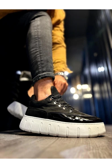 aradimtaradim Knack Yüksek Taban Günlük Ayakkabı 600 Siyah (Beyaz Taban) - Resim 2