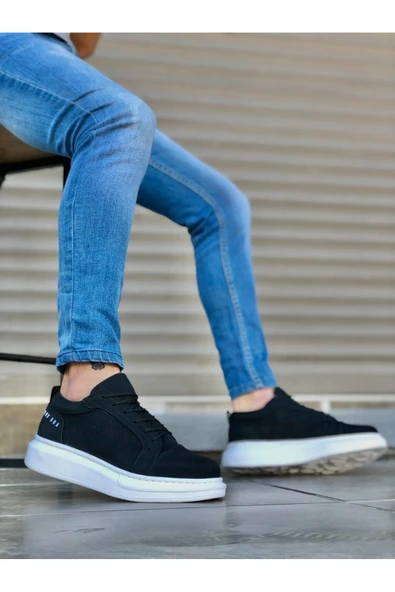 derinavm BA0548 BOA Kalın Yüksek Taban Siyah Bağcıklı Spor Erkek Ayakkabı - Resim 2