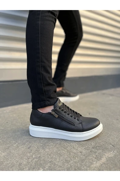 Joy Ayakkabı JY155 Warrior Bağcıklı ve Fermuarlı Cilt Erkek Günlük Sneaker Ayakkabı CBT - Siyah ürün görseli 1