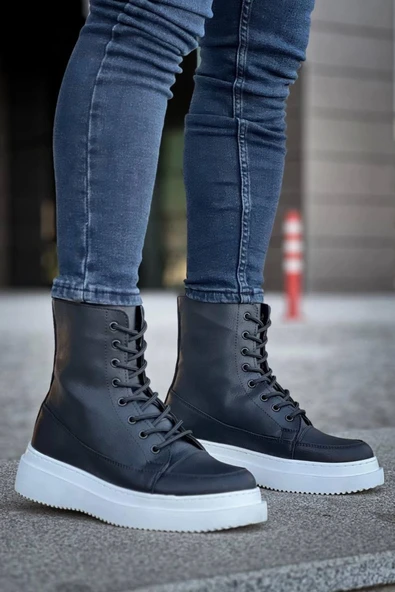 aradimtaradim KB-0991 Kuback Siyah Cilt Yüksek Taban Bağcıklı Postal Bot - Resim 3