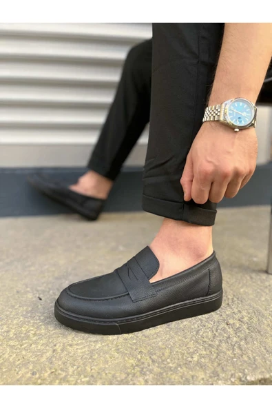 Joy Ayakkabı JY180 Estilo X Bağcıksız Cilt Erkek Günlük Spor Klasik Ayakkabı CST - Siyah - Resim 3