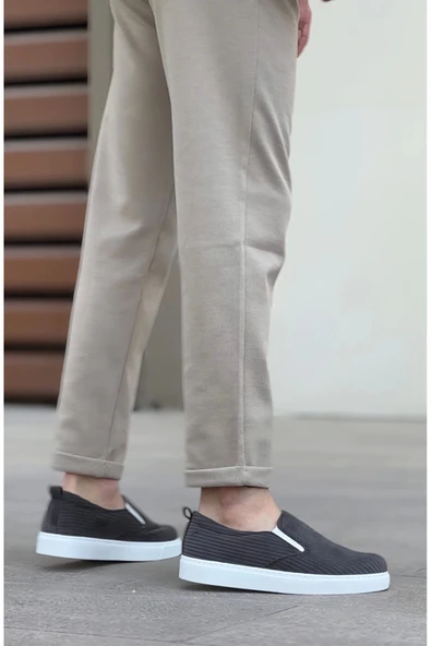 aradimtaradim BA0339 Bağcıksız Kadife Gri Beyaz Taban Günlük Erkek Ayakkabı - Resim 4