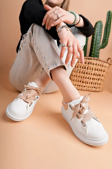 Arda AyakkabıLuis a Costa LC105 Bej/Beyaz Bağcıklı Kadın Ayakkabı - Resim 2