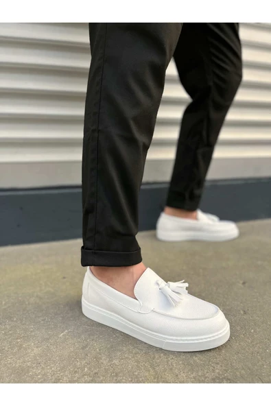Joy Ayakkabı JY153 Bloom Bağcıksız Püsküllü Cilt Erkek Günlük Spor Klasik Ayakkabı CBT - Beyaz ürün görseli
