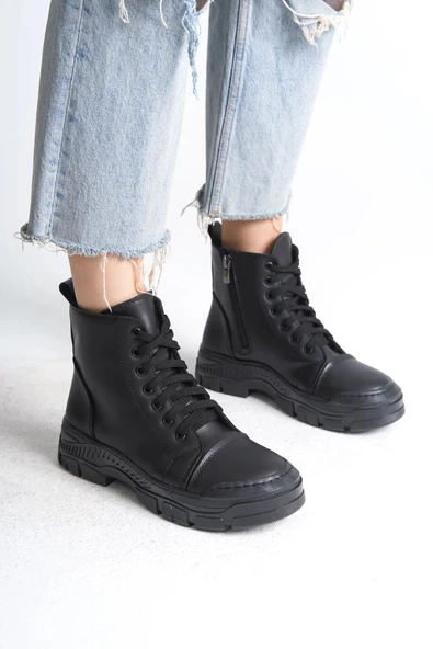Joy Ayakkabı BLOOM Bağcıklı Fermuarlı Ortopedik TabanKadın Bot CST - Siyah ürün görseli