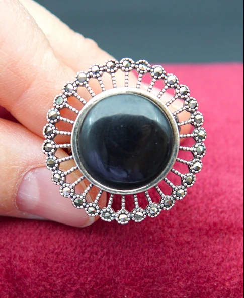 925 Ayar Kadın Gümüş Oltu Taşı Yüzük sy00051 - Resim 2